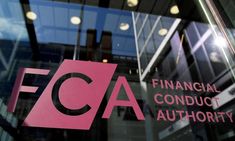 the financial conduct authority logo is seen on a glass door