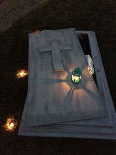 a cement slab with some lights on it