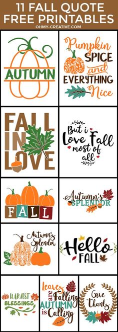 an image of pumpkins and leaves with the words free fall quote printables