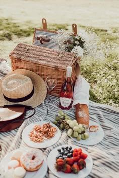 a picnic is set up with food and drinks