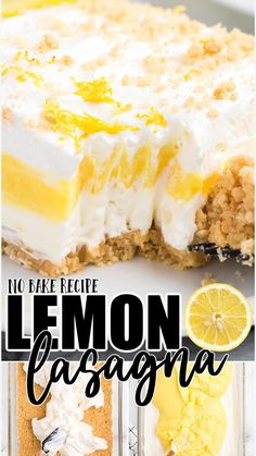 lemon casserole recipe with text overlay that reads, no bake recipe lemon casserole