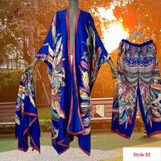 Bohemian print kimonos women outfit Long Cardigan And Wide Leg Pant Sets Elegant beach cover up dress, gift for her, outfits for women * Style: Young Style * Material: Polyester * Young Style: Bohemian * Size: length 145cm (57 inches)/ bust: 130 cm/51.2 inches * Note: 1. Please help me check size before ordering. Because Items measured by hands; they may be 2-4cm differences. (All measurement in cm and please note 1cm=0.39inch 1 inch=2.54cm ) 2. Because of lighting effects, the color of shirt may have little different. Bohemian Printed Kimono For Beach Cover-up, Bohemian V-neck Sets For Spring, Bohemian Sets With Multicolor Kimono Sleeves, Printed Kimono Beach Cover-up For Beach Season, Blue Long Sleeve Sets For Beach Season, Bohemian Blue V-neck Sets, Blue Bohemian V-neck Set, Bohemian V-neck Multicolor Sets, Long Printed Kimono For Beach Cover-up