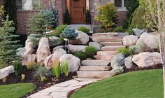 a house with stone steps leading to the front door