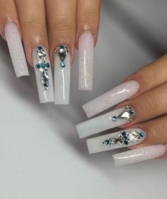 Anniversary Nails, Quinceanera Nails, Brown Acrylic Nails, Long Acrylic Nail Designs, White Acrylic Nails, Long Acrylic Nails Coffin, Acrylic Nails Coffin Pink, Long Square Acrylic Nails, Coffin Nails Long