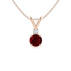 This four-prong set ruby pendant displays the perfect blend of style and beauty. A lustrous diamond on top of the purplish red gemstone enhances its charm. This classic solitaire ruby pendant with a polished v-bale is artfully designed in 14k rose gold. Gold Sign, Ruby Pendant, Red Gemstones, Solitaire Pendant, Fine Jewellery Necklace, Gemstone Jewelry, Solid Gold, Jewelry Necklace Pendant, Diamond Necklace