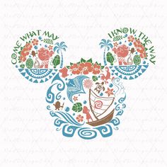 mickey mouse head with flowers and leaves on it