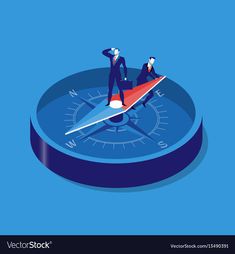 two businessmen are sitting on top of a compass