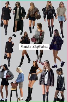 Fall Outfits Riding Boots, Mini Black Skirt Fall Outfit, Grey Corduroy Skirt Outfit, Black Mini Skirt And Black Tights Outfit, Outfits With Skirt And Tights, Shorts With Tall Boots, Fall Mini Skirt Outfit Tights, Black Mini Skirt And Boots Outfit, Styling Tall Black Boots