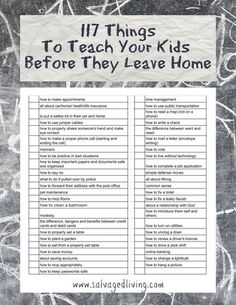 a poster with the words 11 things to teach your kids before they leave home on it