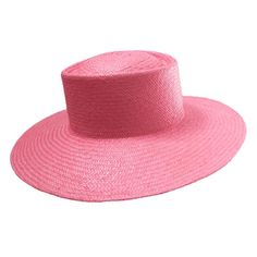 The Painter hat in electric bubblegum pink woven straw. Hand blocked and finished in Nashville. Hat Size 22.5", medium 3.75" brim Crown Height - 3 1/4" in front, 3 1/2" on side Fitted with grosgrain head size ribbon Ready to ship Classic Pink Hat With Curved Brim, Pink Boater Hat For Spring Vacation, Classic Pink Wide Brim Hat, Pink Fedora With Curved Brim, Adjustable Pink Straw Hat, Classic Adjustable Pink Hat, Pink Straw Sun Hat, Pink Short Brim Straw Hat For Summer, Pink Flat Brim Sun Hat For Vacation