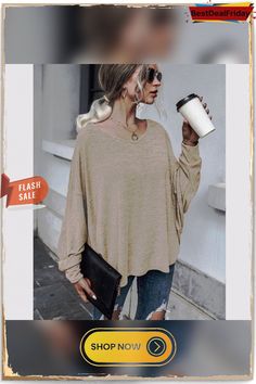 Casual Knitted Long Sleeve V Neck Solid Blouse Oversized Casual Fall Blouse, Casual Oversized Blouse For Fall, Trendy Solid Color Knit Top For Fall, Trendy Fall Knit Top, Cozy Solid Color Tops For Fall, Solid Color Knit Top For Fall, Casual Long Sleeve V-neck Sweater For Spring, Soft Knit Tops For Fall Day Out, Beige Tops For Fall Day Out