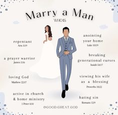 a man and woman in wedding attire standing next to each other with the words mary a man