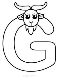 the letter g is for goat coloring page with an animal on it's head