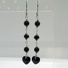 Onix Earrings .925 Silver Beads Length 3" Approx Handcrafted In Taxco Mexico Handmade Black Earrings For Anniversary, Black Sterling Silver Dangle Earrings, Black Sterling Silver Jewelry With Matching Earrings, Nickel Free Black Earrings For Anniversary, Nickel-free Black Earrings For Anniversary, Black Hypoallergenic Sterling Silver Earrings, Black Hypoallergenic Earrings For Anniversary