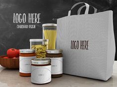 an image of a bag with food on it and some other items in front of it