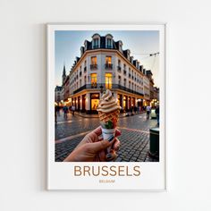 Brussels Cityscape Illustration Poster Ice Cream Belgium Travel Art Print Architecture European Cityscape Unique Gift Street Scene Belgian - Etsy UK