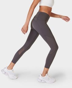 Our new multi-sport leggings with flattering panel details . Our bestselling Power fabric is sweat-wicking, quick-drying and super stretchy. Sculpting shape with mesh panels for added breathability. Two side slip pockets and a back zip pocket. Internal adjustable drawcord. Inseam length: 60cm / 24”. Model wears size S and is 178cm/5'10" tall. Style Code: SB954978Colour: Urban Grey Mesh Gym Leggings, Swim Pants, Sport Leggings, Running Leggings, Gym Leggings, Short Leggings, Grey Women, Sports Leggings, Swimwear Accessories