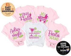 Fiesta Bachelorette Party Shirts, My Final Fiesta Shirt,  Nacho Average Bride, Margarita Shirts, Mexico Bachelorette, Custom Bridal Party  How - To - Order - Select Your Shirt Style  - Select Your Shirt Color - Select Your Design (Personalization Box) If Applicable - Select Your Quantity - Add Item to Your Cart -- If You Will have more than one shirt you can add them to your cart one by one so you can have one order. -- If Shown picture was 2 shirt you must add both to the cart. Production & Shi Pink Party Tops For Festivals, Fitted Short Sleeve Tops For Fiesta, Pink Crew Neck Shirt For Party, Fiesta Bachelorette Party Shirts, Nacho Average Bride, Fiesta Bachelorette Party, Mexico Bachelorette, Margarita Shirt, Mint Shirt