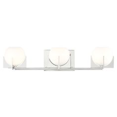 three light bathroom fixture in chrome finish with frosted glass globes on each side