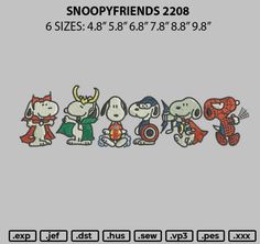 snoopy friends embroidery pattern on a gray background