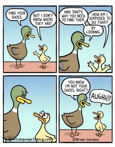 a comic strip with ducks talking to each other