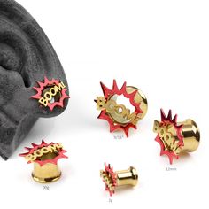 Pop Art BOOM! Double Flare Plugs Mha Costume Ideas, Ear Piercings Conch, Pretty Plugs, Playful Expression, Buddha Jewelry, Ear Chain, Sticker Storage, Bakugo Katsuki, Bone Horn