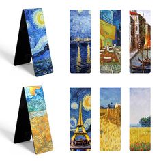 four different styles of art cards with the same painting on one side and an image of the eiffel tower in the background