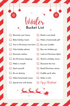 a christmas bucket list with santa's sleigh