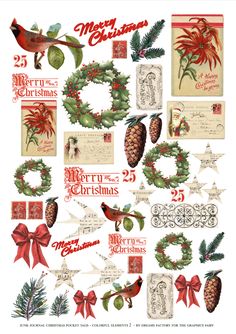 an old fashioned christmas postcard with pine cones and holly wreaths