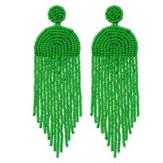 PRICES MAY VARY. 👧【bohemian long beaded dangle earrings for women】👧: Bohemian is a popular fashion style all over the world, and bead is an essential element in boho. This kind of long bead statement tassel earrings add a delicate and freedom to your look, it could reflect your free, easy, romantic and enthusiasm side. 💎【Handmade bead fringe earrings】💎: every bead is well selected and threaded, they are 100% handmade with fish hook. There are many color for your choice: Yellow, green, black, Cheap Green Beaded Earrings For Women, Fringe Earring, Bead Dangle Earrings, Bead Fringe, Wardrobe Wishlist, Beaded Tassel Earrings, Statement Drop Earrings, Discount Jewelry, Popular Fashion