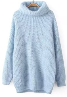 Loose Pullover Sweater, Blue Knit Sweater, Trendy Fashion Tops, High Neck Sweater, Long Sleeve Knit Sweaters, High Neck Long Sleeve, Sweaters Online, Blue Sweater, Girls Fashion Clothes