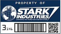 a barcode label with the words stark industries and a world map on it's side