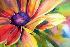 a painting of a flower with watercolors on it