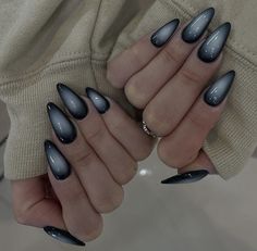 Grey And Black Nails, Dark Aura Nails, Black Aura Nails, Acrylic Nails Fall, Fall Press On Nails, Nails Aura, Black Aura, Classy Almond Nails