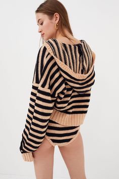 Best selling stripe pullover zip sweater from For Love and Lemons Cardigan Sweater Vest, Cropped Cardigan Sweater, Puff Long Sleeves, One Clothing, Crop Top Sweater, Love And Lemons, Beige Sweater, Sweater Set, Knit Shorts