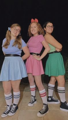 Powerpuff Girls Costume Diy, Powerpuff Girls Diy, Powerpuff Girls Halloween, Power Puff Costume, Powerpuff Girls Halloween Costume, Power Girl Costume, Diy Girls Costumes, Bubble Costume, Diy Group Halloween Costumes