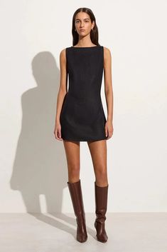 Lui Mini Dress Black - Faithfull the Brand Black Dress Brown Boots, Europe Clothes, 1990 Style, Quoi Porter, Skandinavian Fashion, Mini Dress Black, Style Aesthetic, Faithfull The Brand, 가을 패션