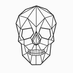 a black and white drawing of a skull with geometric lines on it's face