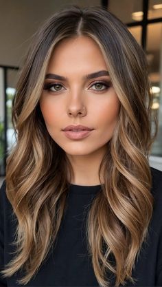 Long Layered Highlighted Brown Hair, Medium Brown Hair Blonde Balayage, Balayage For Thinning Hair, Summer 2024 Brunette Hair, Honey Brown Balayage Hair, Brunette Hair Summer 2024, Summer Hair 2024 Brunette, Spring Brunette Hair Color Balayage, Summer Hair Color Ideas 2024