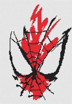 a cross stitch pattern with red and black designs on it's white back ground