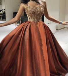 Burnt Orange Satin Ball Gown Prom Dress, Luxury Orange Prom Gown, Orange Floor-length Gown For Party, Orange Ballgown Dress, Orange Ball Gown Aesthetic, Full Frock, Orange Formal Dresses, Green Wedding Dress, Celebrity Prom Dresses