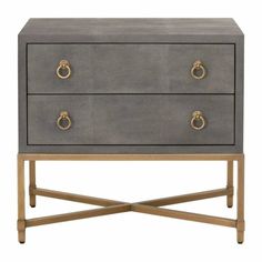 Strand Grey Shagreen Scandinavian Nightstand 2 Drawers Nightstands LOOMLAN By Essentials For Living Scandinavian Nightstand, Brushed Gold Ring, Gray Nightstand, Ring Pulls, Faux Shagreen, 2 Drawer Nightstand, Bedrooms Decor, Master Bedding, Master Bedrooms Decor