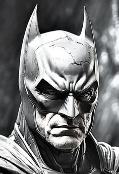 a black and white photo of a batman character with his head turned to the side