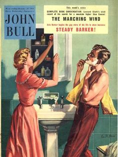 an advertisement for john bull soap featuring two women brushing their teeth in front of a mirror