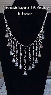 HANDMADE Crystal Beaded Waterfall Bib Necklace Aurora Borealis SPARKLING!  | eBay Elegant Clear Beaded Crystal Necklaces, Elegant Clear Beaded Crystal Necklace, Elegant Beaded Clear Crystal Necklace, Iridescent Handmade Crystal Necklace, Waterfall Necklace, Artisan Jewelry Necklaces, Aurora Borealis Crystal, Handcrafted Artisan Jewelry, Amazon Handmade