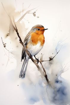 a watercolor painting of a bird sitting on a branch