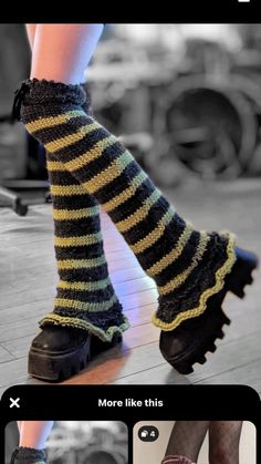 the legs and ankles of a woman in striped socks are shown with text that reads, more like this