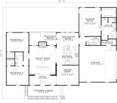 the main floor plan for a home with three bedroom and an attached living room area