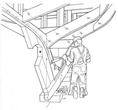 a drawing of a man standing next to a large piece of equipment in a building