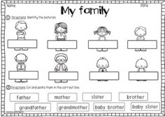 the worksheet for my family is shown in black and white, with an image of